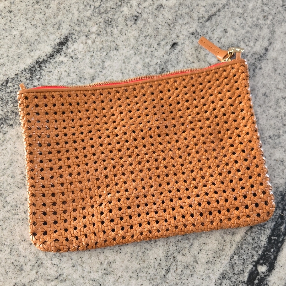 Clare V Tan Rattan Leather Flat Bag
